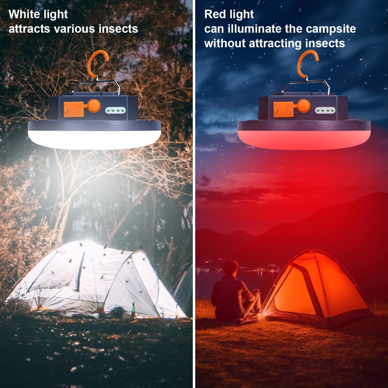 Red Light Insect-Proof Camping Lamp for Stargazing 10000mAh Rechargeable 3000LM Tent Camping Light Portable Led