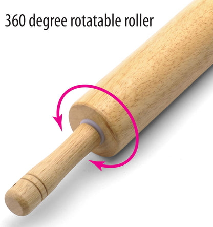 Classic Wood Rolling Pin 18 Inch Hardwood Dough Roller for Baking Pizza Pies Pastry and Cookies
