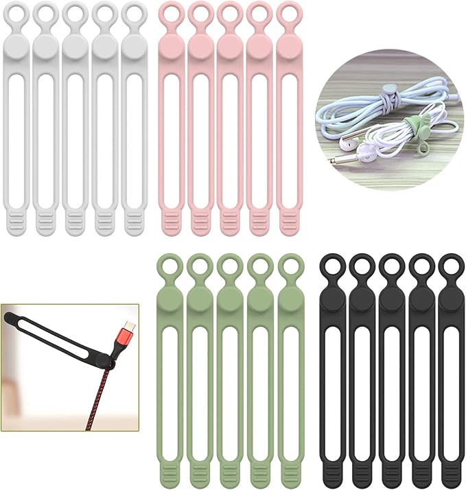 Silicone Cable Ties Reusable Cable Management Organizer Multipurpose Elastic Cord Organizer for Bundling and Fastening
