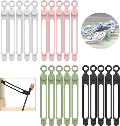 Silicone Cable Ties Reusable Cable Management Organizer Multipurpose Elastic Cord Organizer for Bundling and Fastening