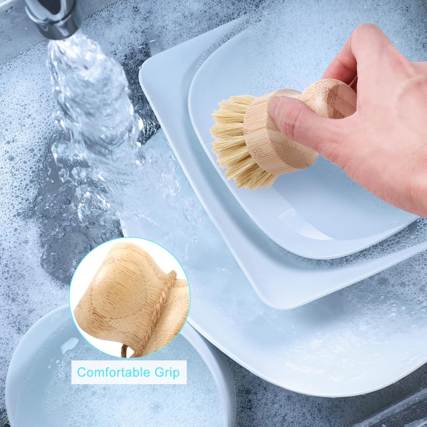 4 Pcs Palm Wooden Dish Scrubber Brush Dish Brushes Durable Wood Dishes Scrub Brush