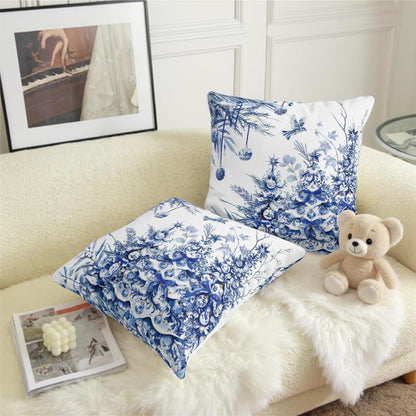 Tree Pillow Covers 18x18 Set of 2 Winter Blue White Chinoiserie Christmas Decorative Outdoor Throw