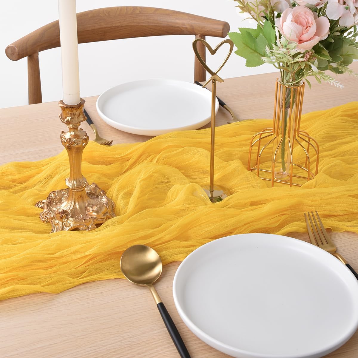 6 Pack Yellow Cheesecloth Table Runner Spring Easter 10Ft Rustic Gauze Boho Cheese Cloth Table Runner