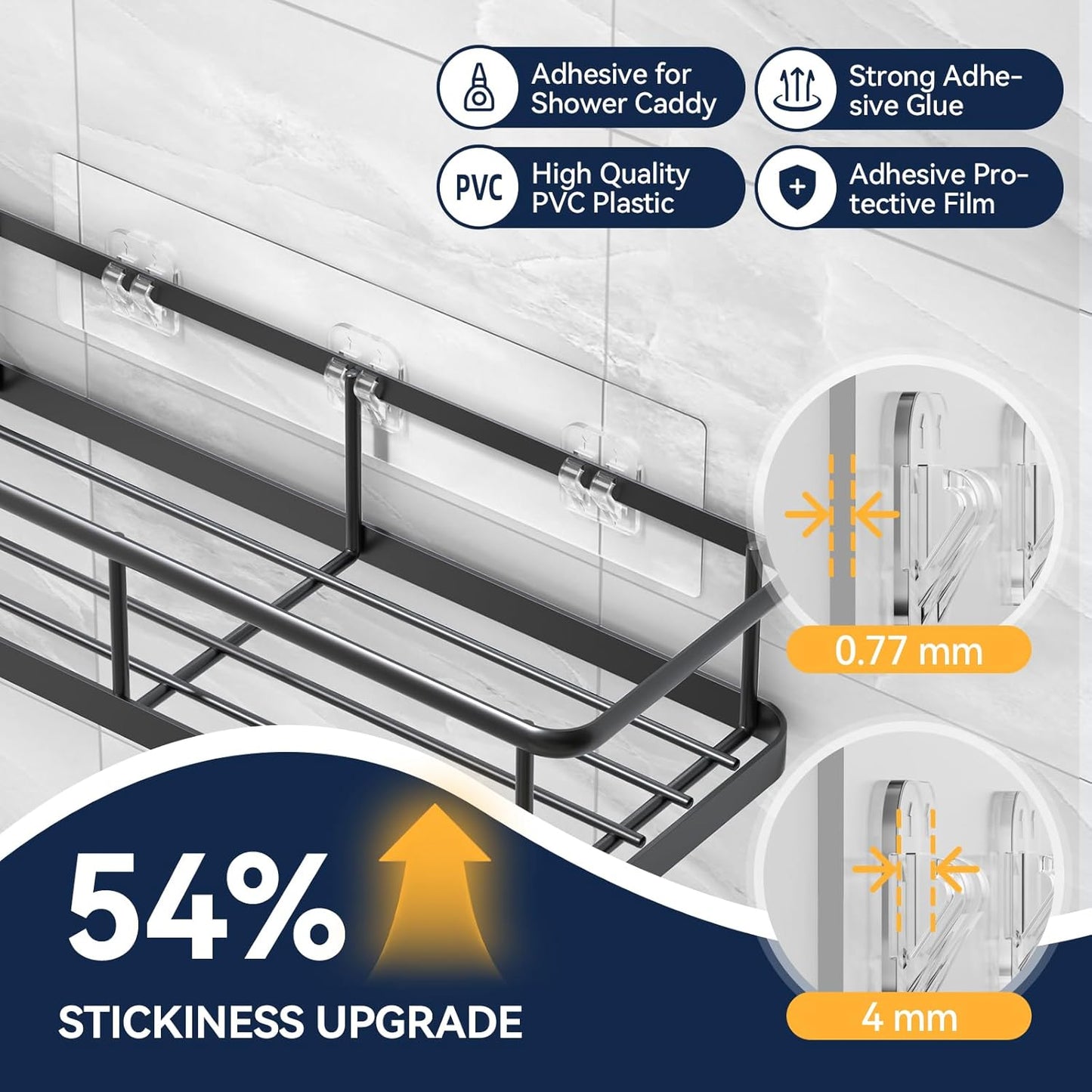 9 Pack Shower Caddy Adhesive Replacement Transparent Shower Adhesive Strips No Drilling Hooks