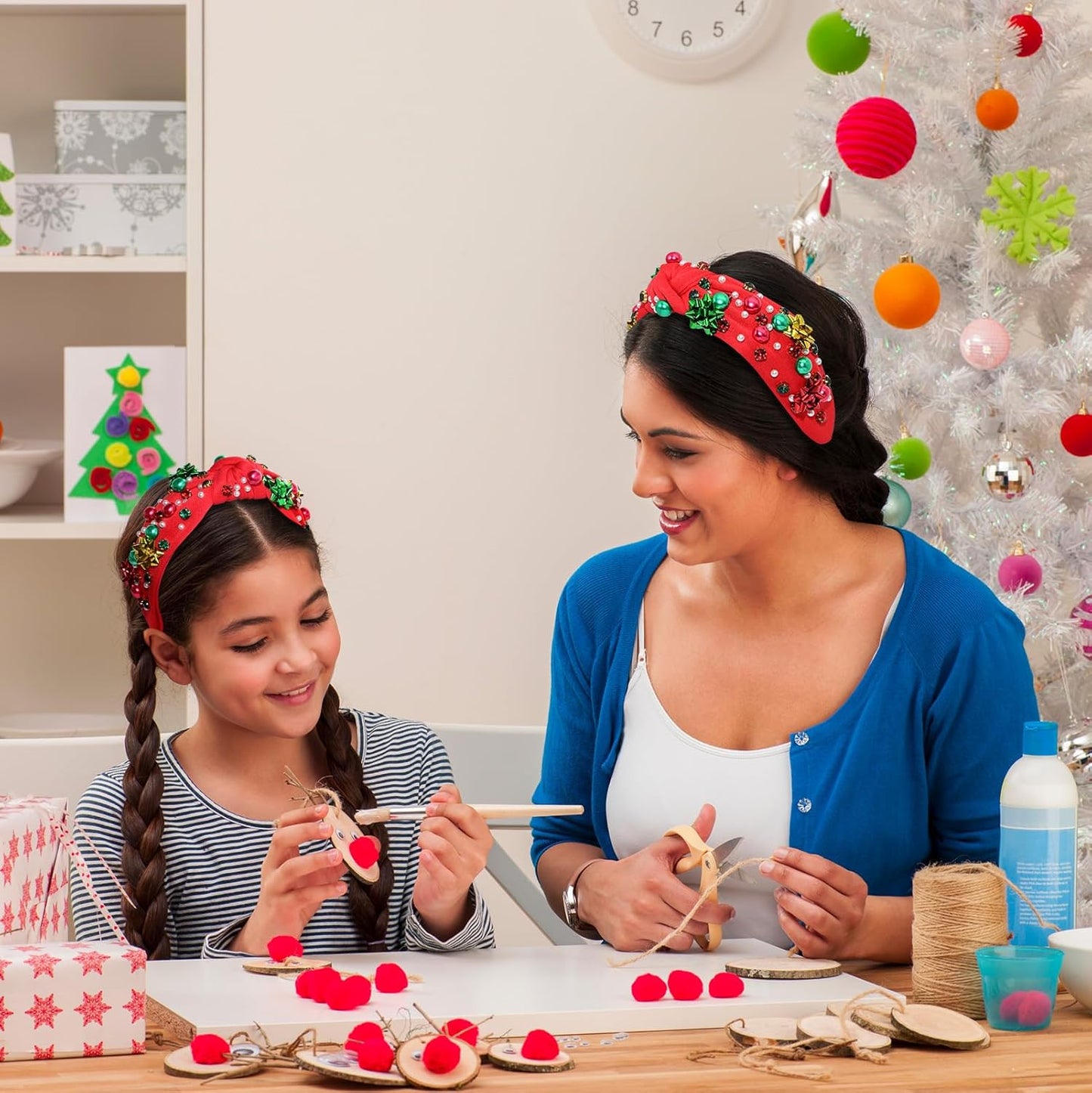 Headbands with Christmas Tree Crystal Pearl Snowflake Decorations Holiday Overalls Hairband for Sweaters Outfits