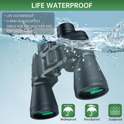 20x50 High Powered Binoculars for Adults, Waterproof Compact Binoculars with Low Light Vision for Bird Watching Hunting Camping