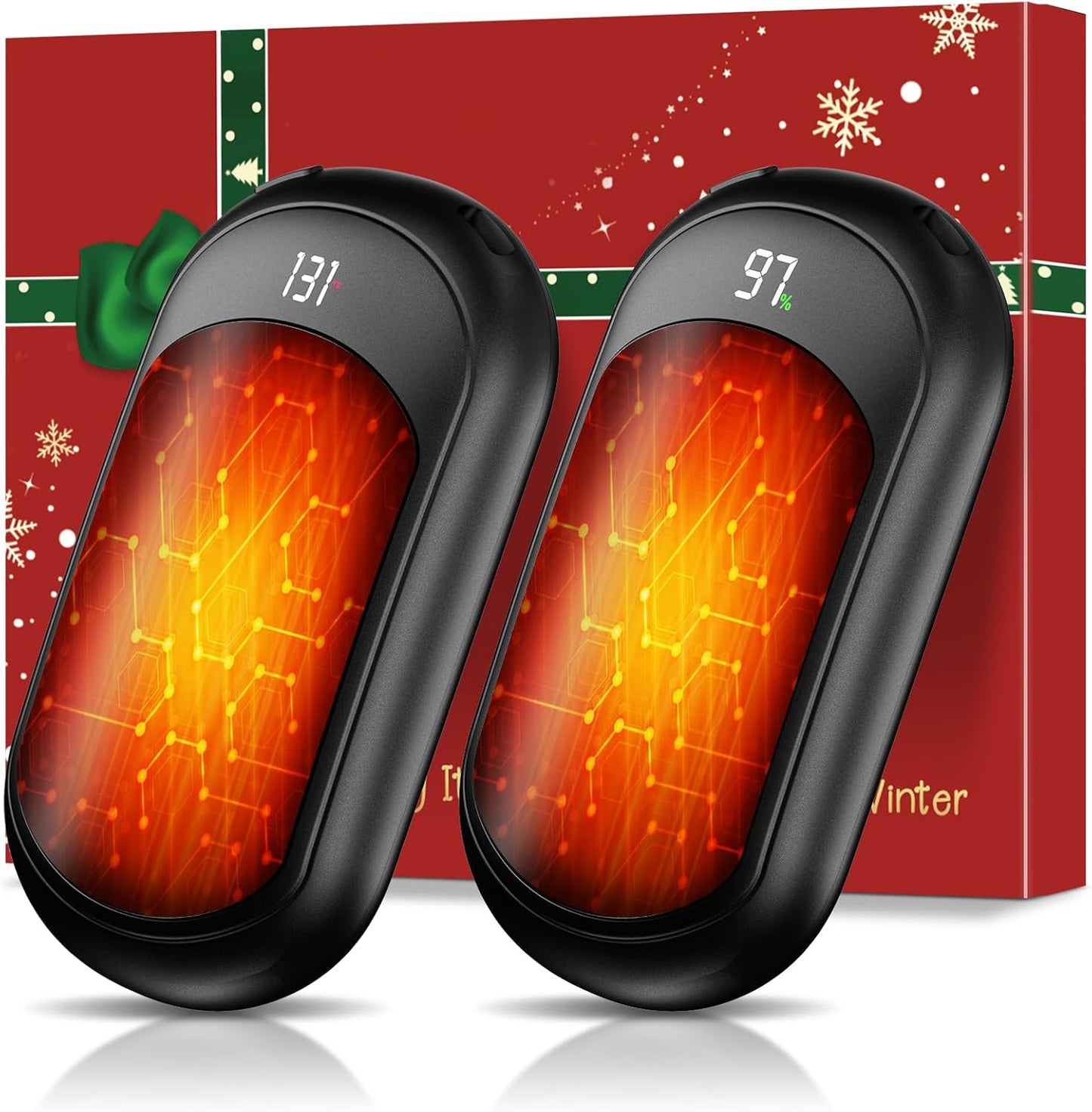 2 Pack 6400mAh Portable Pocket Electric Hand Warmer Fast Heating 3-Settings Reusable Handwarmers