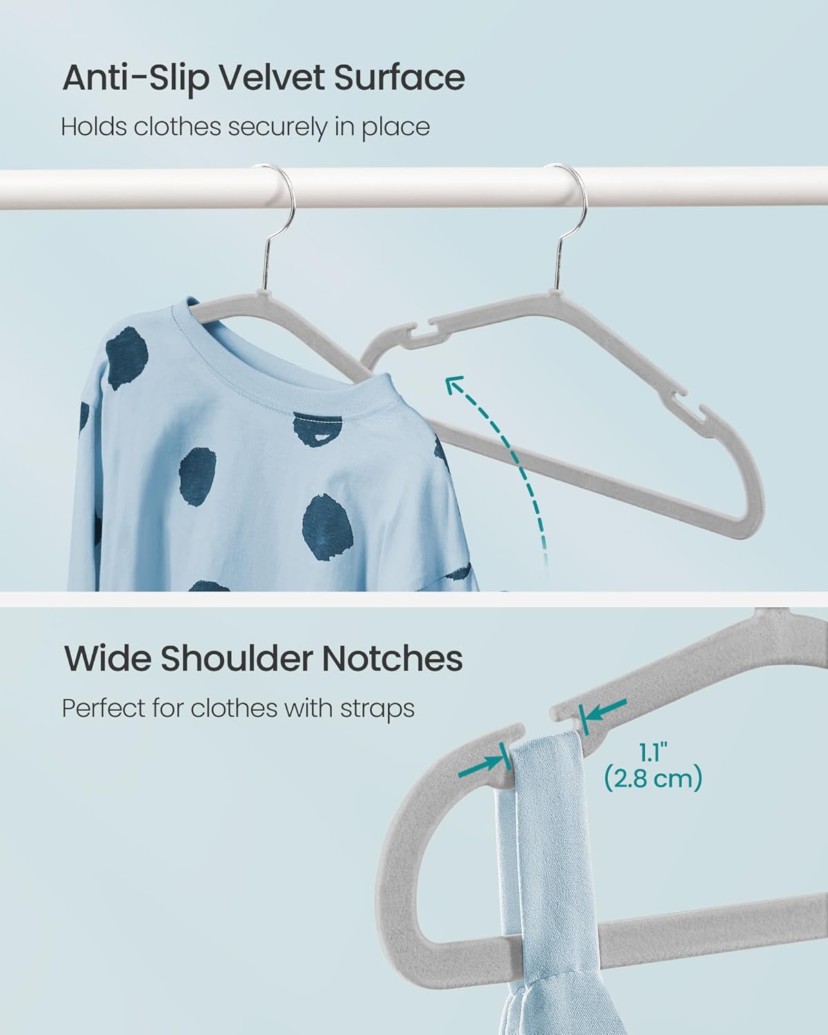 Baby Hangers 50 Pack 11 x 6.9 Inches Non-Slip Velvet Kids Hangers for Closet Space-Saving Wide Shoulder