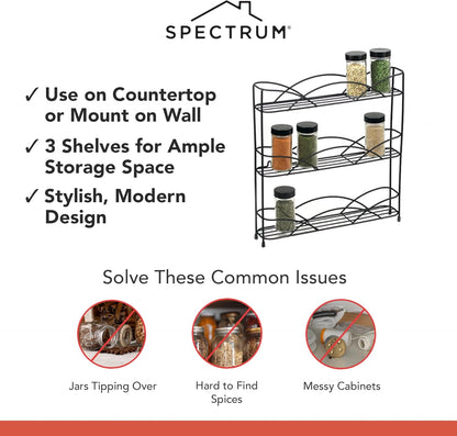 3 Tier Spice Rack Organizer Black Countertop Wire Shelf Spice Rack for Modern Kitchen Pantry Cabinet