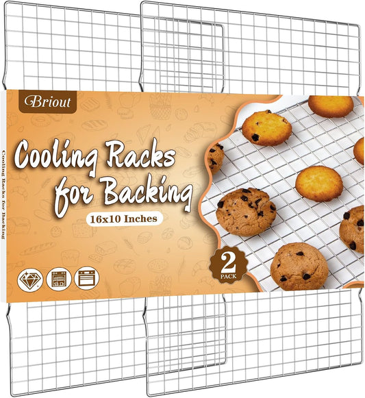 2 Pack 16x10 Inches Baking Rack Thick Wire Cookie Rack for Cooking, Roasting Grilling