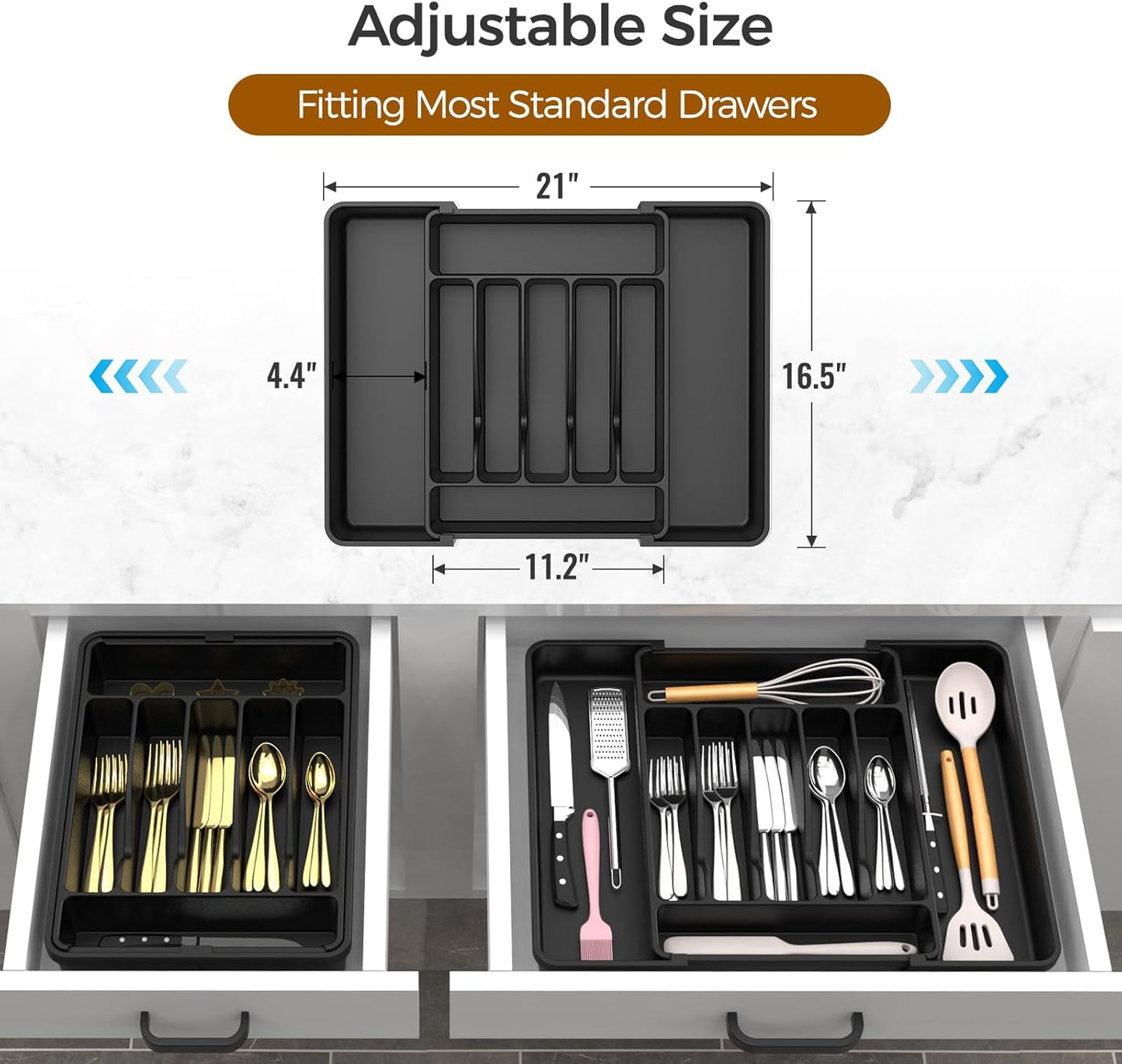 Extra Large Expandable Silverware Organizer BPA-Free Food-Safe Cutlery Flatware Organizer Kitchen Utensil Drawer Organizer