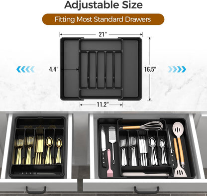 Extra Large Expandable Silverware Organizer BPA-Free Food-Safe Cutlery Flatware Organizer Kitchen Utensil Drawer Organizer