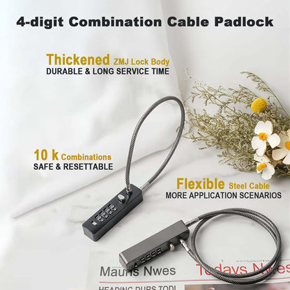 23-3/5 Inches Steel Cable Combination Lock with Resettable 4 Digit Code for Bikes Lockers File Cabinets