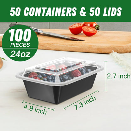 50 Pack 24 oz Meal Prep Containers Reusable with Lids Sturdy Leakproof & Food Safe Microwave Freezer Dishwasher Safe Prep Containers