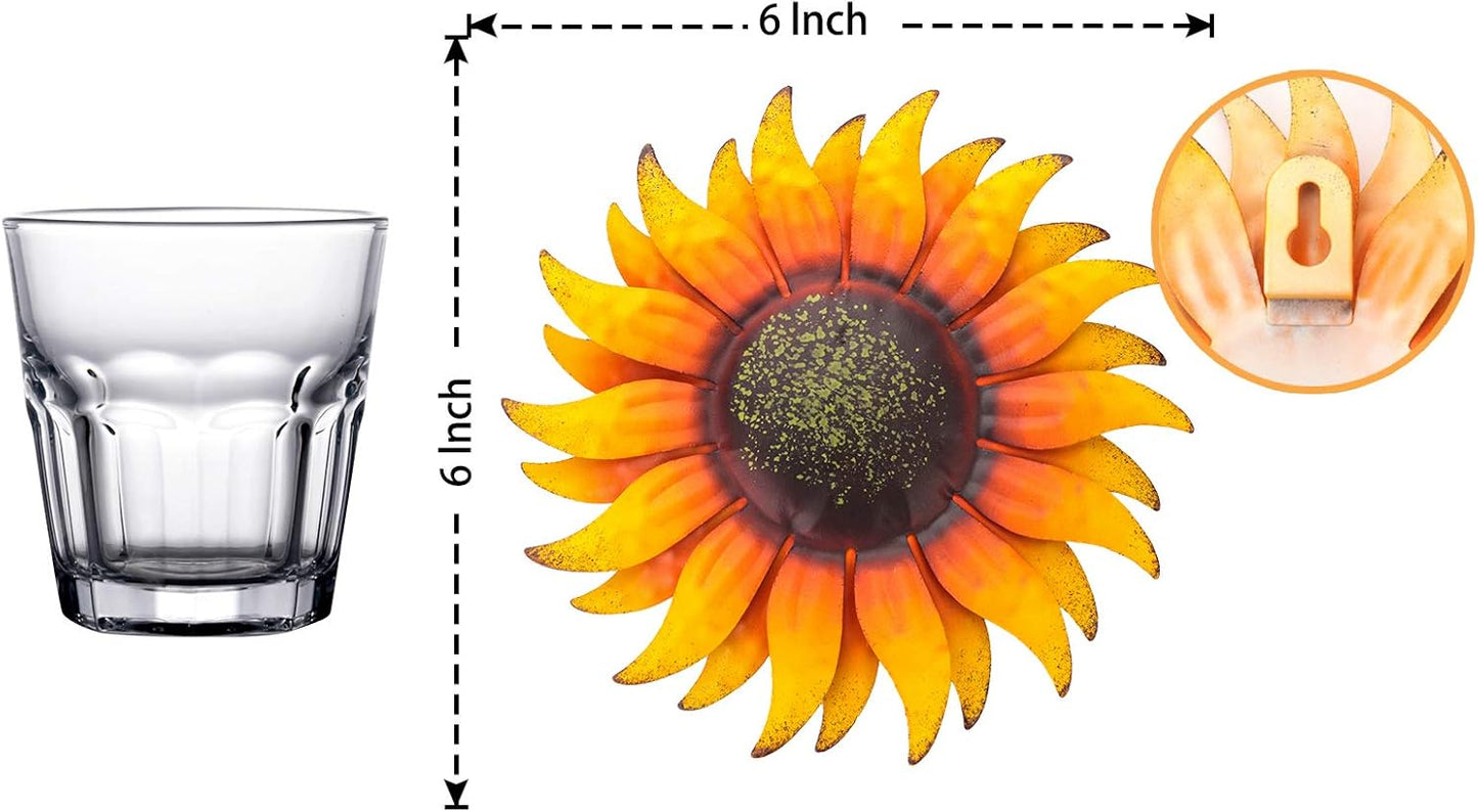 6 Inch Sunflower Metal Flowers Wall Decor Metal Wall Art Decorations Hanging for Indoor Outdoor Home Bathroom
