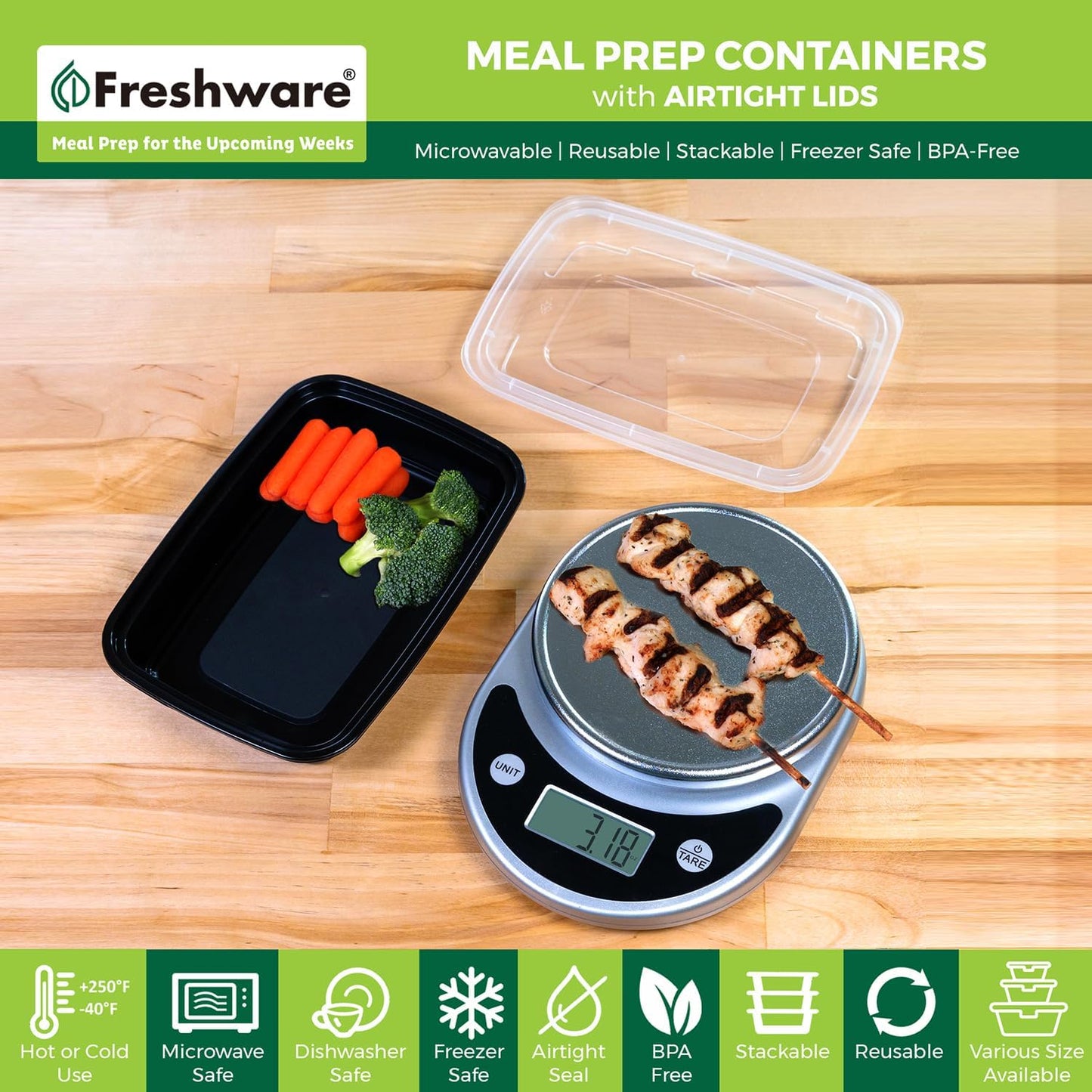 Meal Prep Containers [50 Pack] 1 Compartment with Lids Food Storage Containers Bento Box, BPA Free