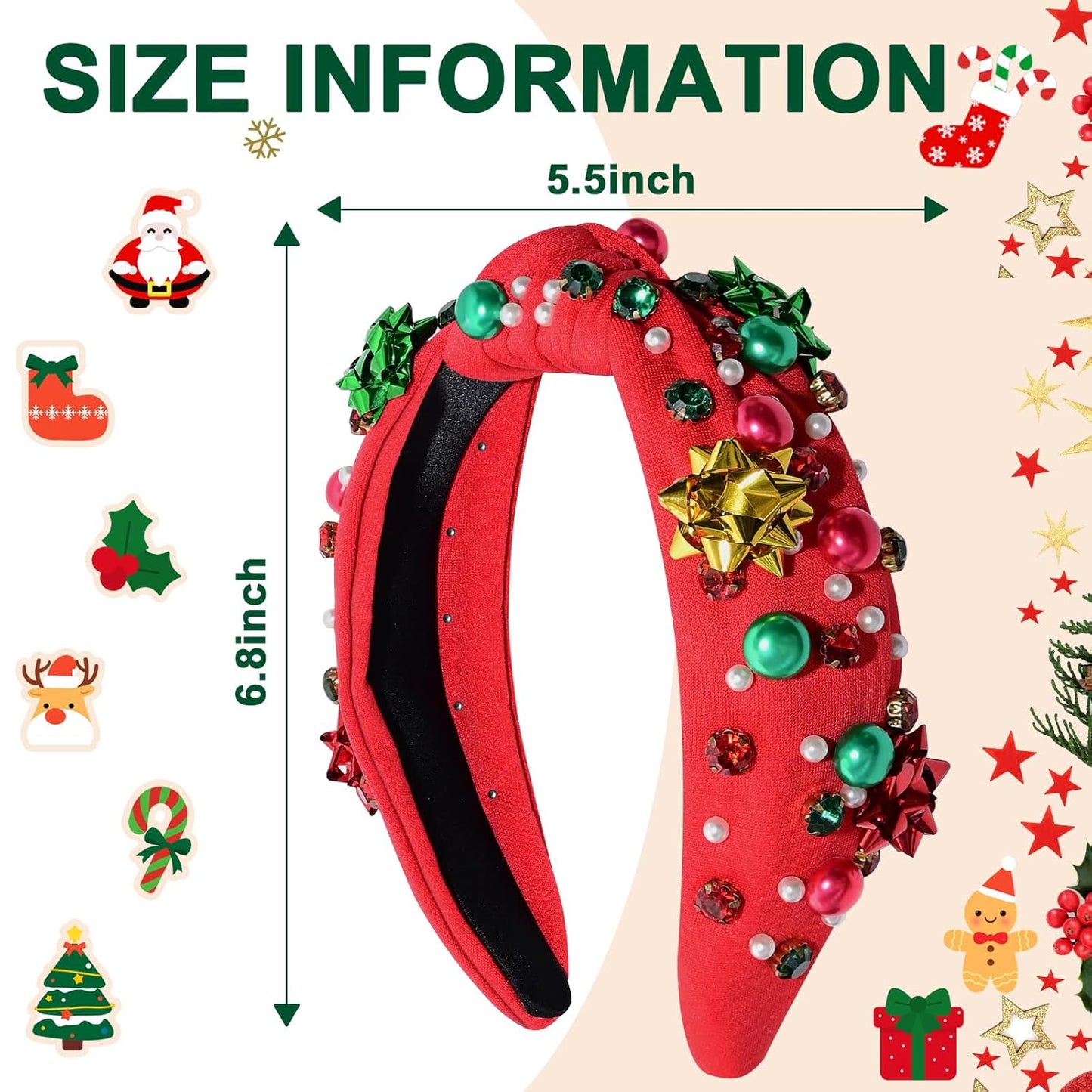 Headbands with Christmas Tree Crystal Pearl Snowflake Decorations Holiday Overalls Hairband for Sweaters Outfits
