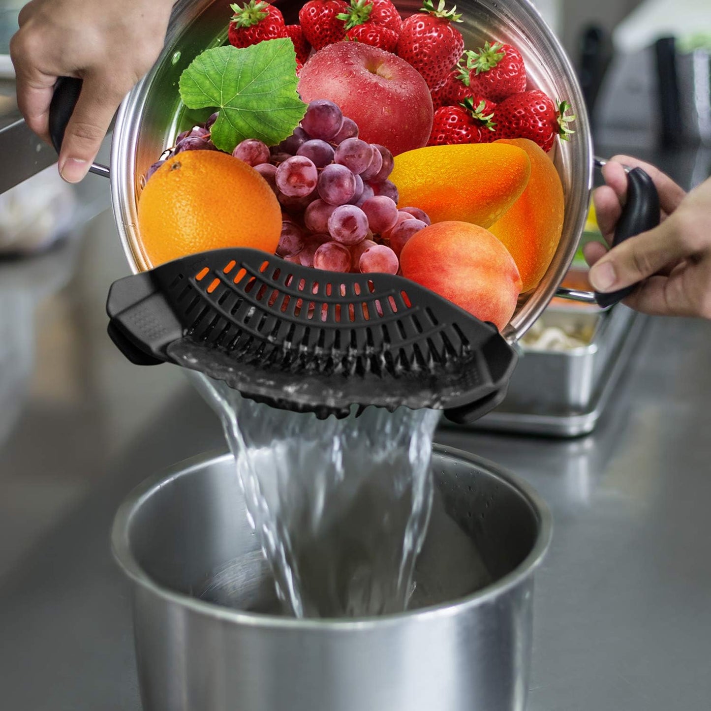 Strainer Silicone for All Pots and Pans Pasta Strainer Clip on Food Strainer for Meat Vegetables