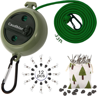 Portable Travel Clothesline Cord Caudblor Adjustable 33ft Camping Clothes line Laundry Drying Rope for Hotel Trip