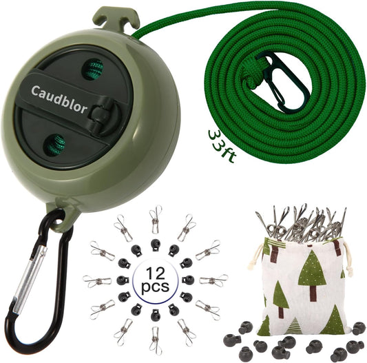 Portable Travel Clothesline Cord Caudblor Adjustable 33ft Camping Clothes line Laundry Drying Rope for Hotel Trip
