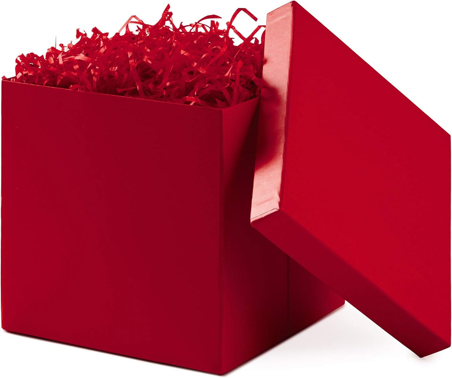 Gift Box with Lid and Shredded Paper Fill (Red 7 inch Box) for Birthdays Graduations Anniversaries