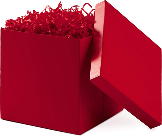 Gift Box with Lid and Shredded Paper Fill (Red 7 inch Box) for Birthdays Graduations Anniversaries