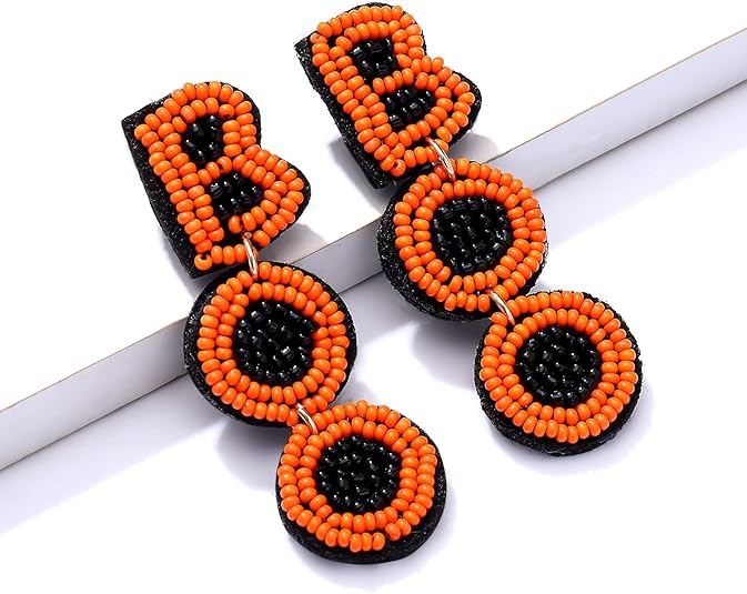 Halloween Beaded Boo Earrings for Women  Spooky Ghost Pumpkin Drop Dangle Jewelry - Handmade Gothic Costume