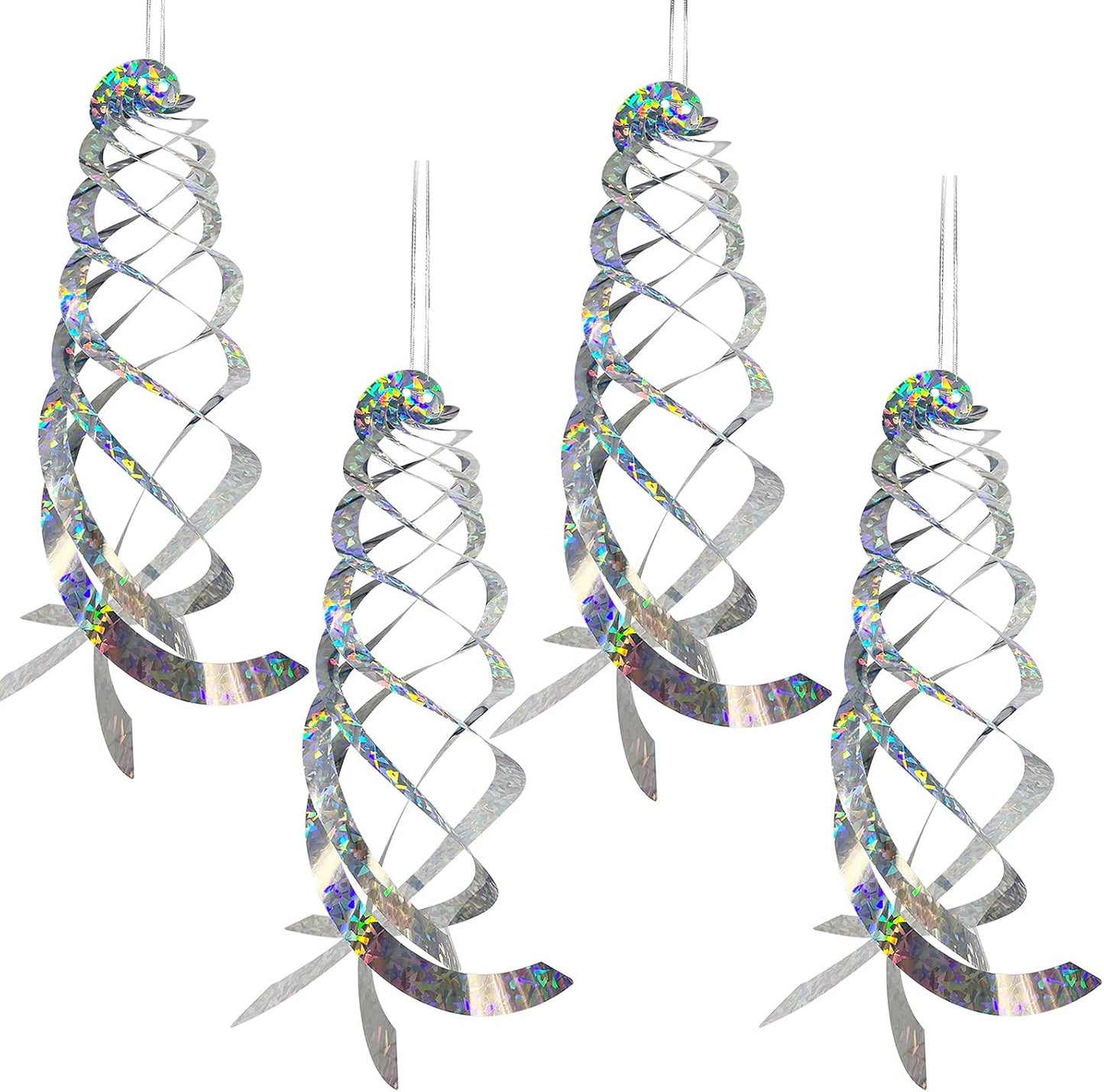 4Pcs Bird Repellent Spiral Reflectors 15.8 Inch Hanging Reflective Bird Deterrent Device for Drive Birds