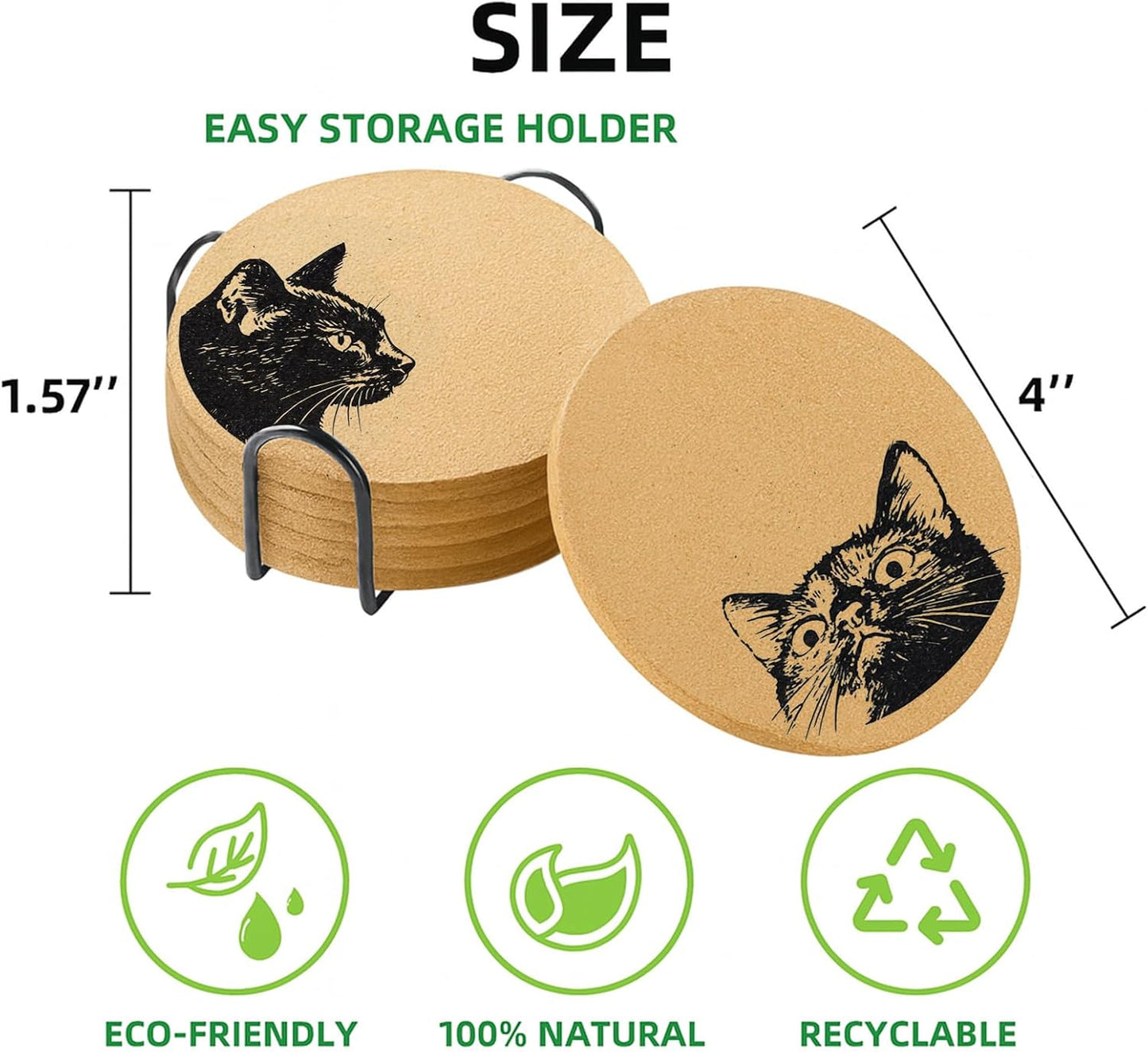 Set of 6 Curious Cat Cork Coaster Absorbent for Office Desk Cat Table Coasters Kitchen Decor House Warming Gifts