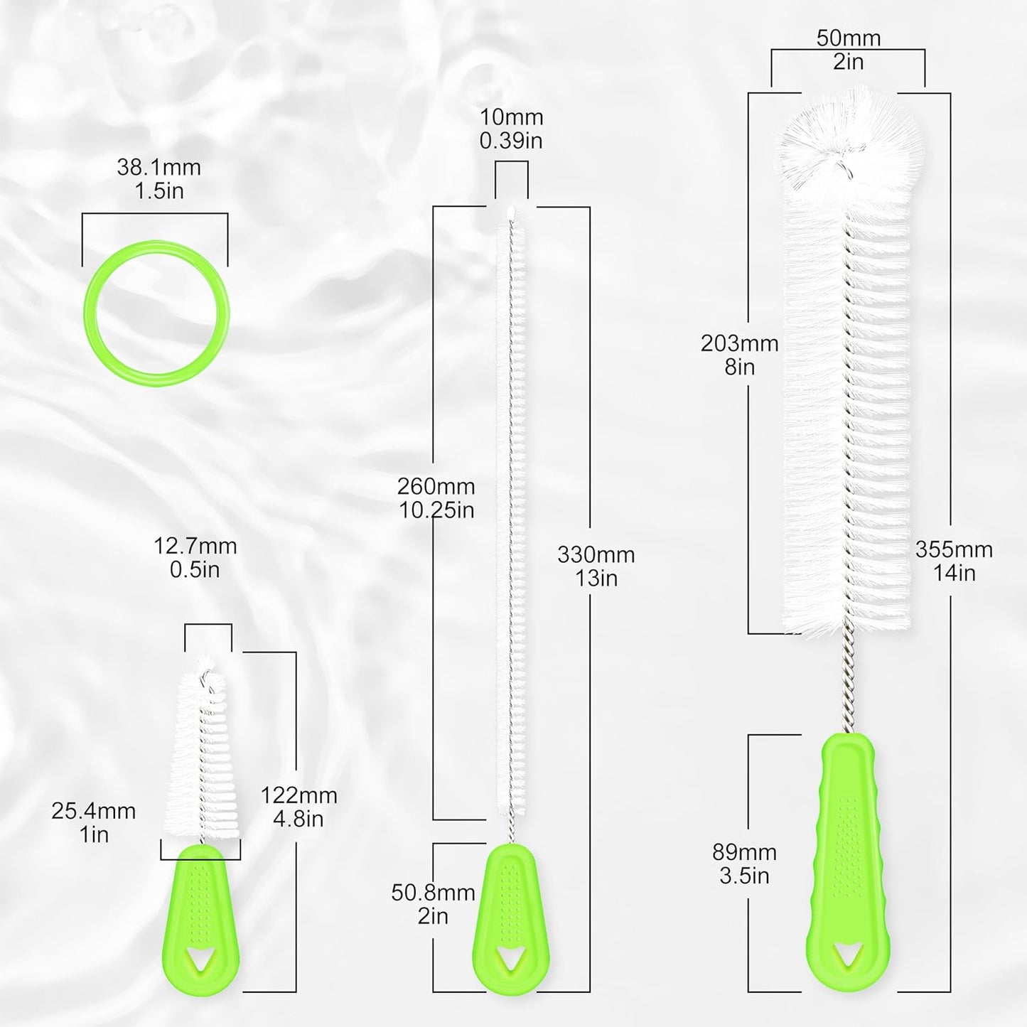 Bottle Brush Cleaner Set of 3 14 in Long Handle Water Bottle & Straw Cleaner Brushes for Washing Tumblers