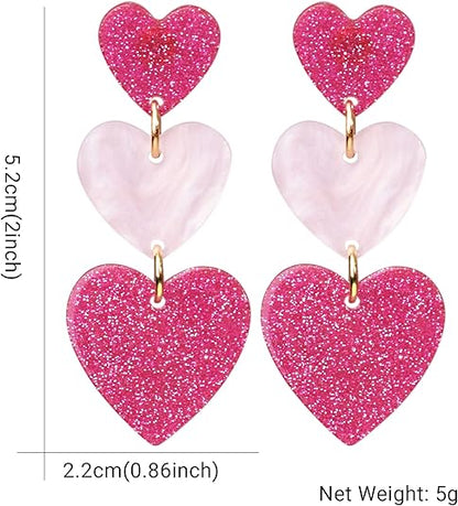 Heart Earrings Dangle Valentine's Day Earrings Pink Heart Earrings Red Heart Earrings Cute Love Dangling