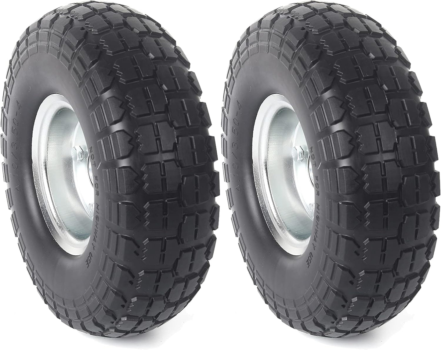 10-Inch Solid Rubber Tire Wheels - Replacement 4.10/3.50-4" Flat Free Tire with 5/8" Bearings