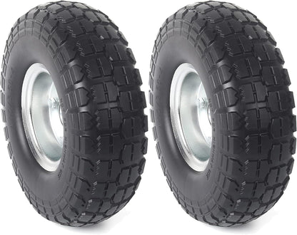 10-Inch Solid Rubber Tire Wheels - Replacement 4.10/3.50-4" Flat Free Tire with 5/8" Bearings