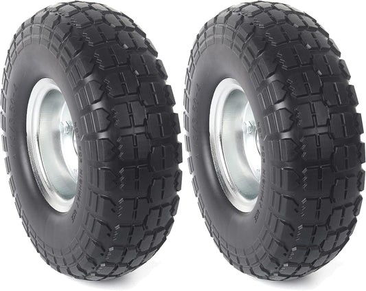 10-Inch Solid Rubber Tire Wheels - Replacement 4.10/3.50-4" Flat Free Tire with 5/8" Bearings