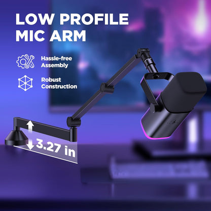 360° Rotatable Microphone Arm Stand Foldable Desk Mic Boom Arm with 3/8" to 5/8" Adapter