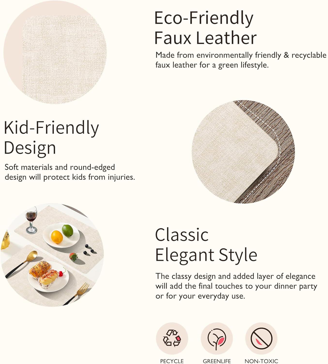 Leather Placemats Set of 6  Waterproof Wipe Clean  Heat Resistant  Anti Slip Dining
