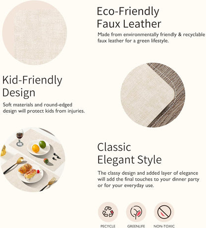 Leather Placemats Set of 6  Waterproof Wipe Clean  Heat Resistant  Anti Slip Dining