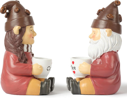 Coffee Gnome Couple Figurine for Table Decoration 5 inch Gnome Coffee Lover Gifts