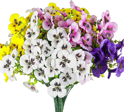 Artificial Fake Pansy Flowers for Outdoor UV Resistant Faux Silk Pansies Spring Flowers for Planter Front Door