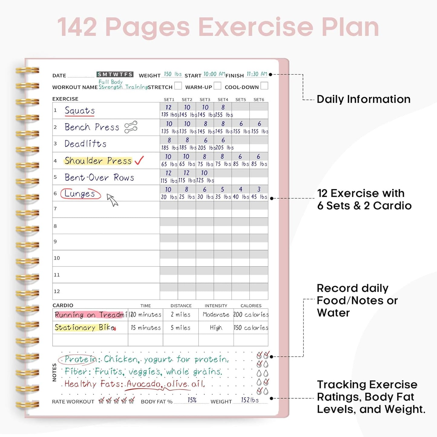 Fitness Workout Journal for Women & Men A5(5.5" x 8.2") Workout Log Book Planner for Tracking Progress