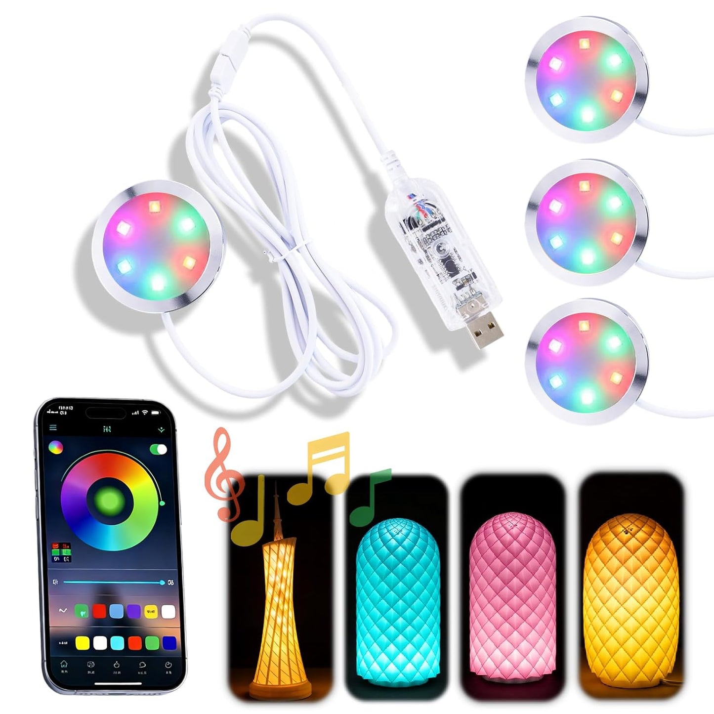 3Pack LED Lamp Kit 001 App Control for Bambu Lab 3D Printing USB RGB LED Round Light with APP Cluster Control