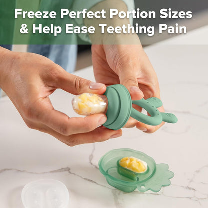 Food Feeder & Mini Freezer Nibble Tray Combo Breastmilk Popsicle Molds for Cooling Relief BPA Free Silicone