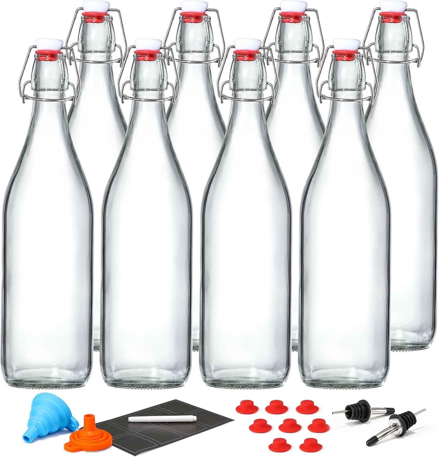 8 Pack Swing Top Glass Bottles w/ Airtight Stopper Lids – Flip Top Brewing Bottle for Fermentation, Kombucha, Mead, Vinegar