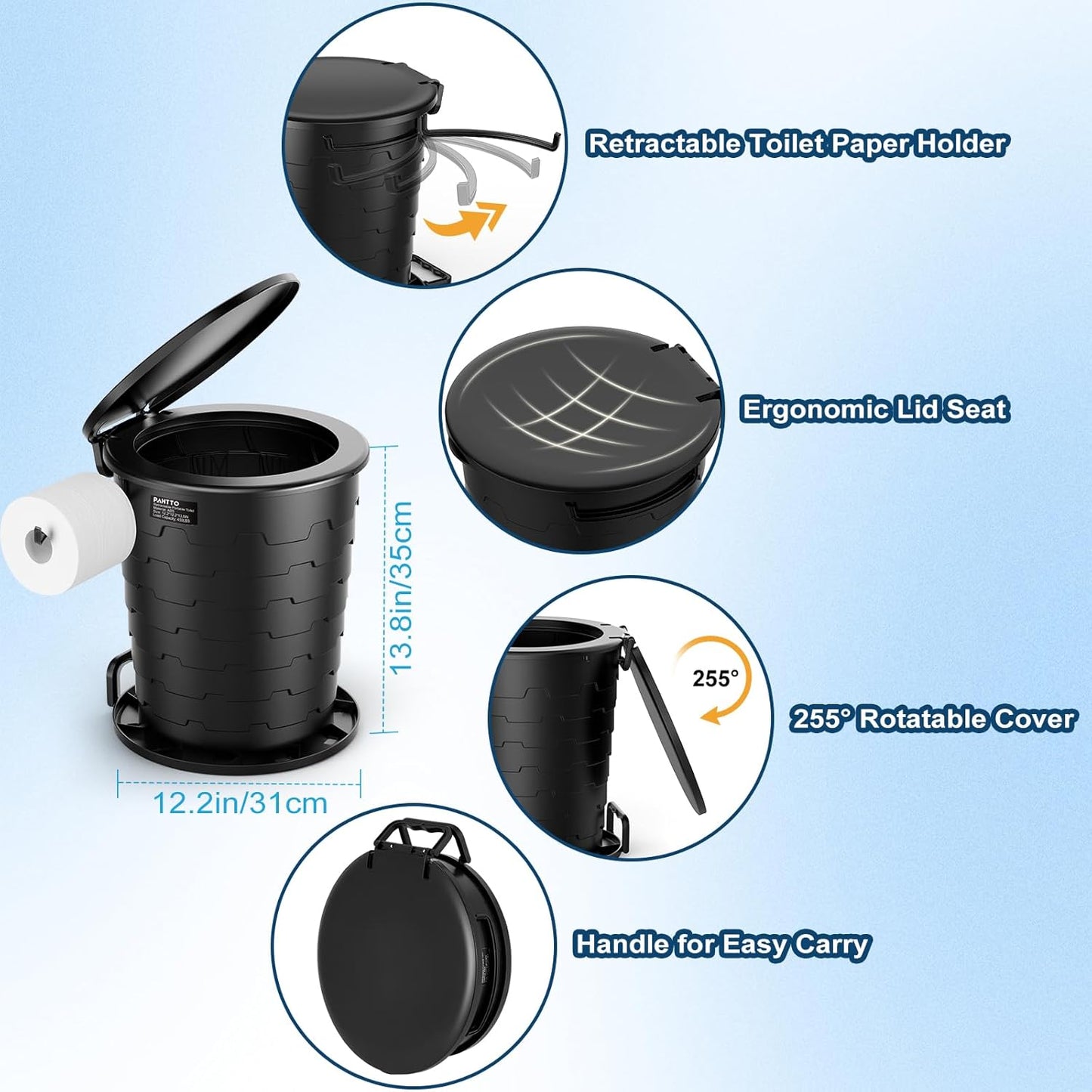 Camp Toilet for Adults Upgraded 2nd Generation Retractable Portable Camping Toilet with Paper Holder & Lid