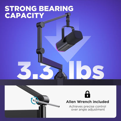 360° Rotatable Microphone Arm Stand Foldable Desk Mic Boom Arm with 3/8" to 5/8" Adapter