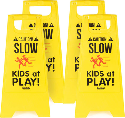 Pack of 4 Caution Slow Kids at Play Child Safety & Slow Down Signs Double-Sided Neighborhoods