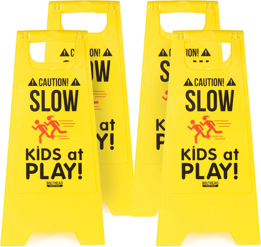 Pack of 4 Caution Slow Kids at Play Child Safety & Slow Down Signs Double-Sided Neighborhoods