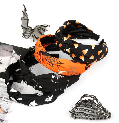 Headbands for Women Girls Boo Pumpkin Skeleton Candy Knotted Headband 4PCS Halloween Hair Accessories