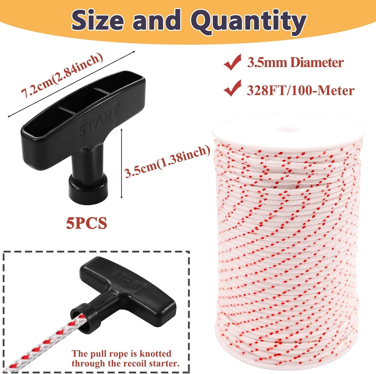 3.5mm 100-Meter Recoil Starter Rope Pull Cord with 5 Pack Handle for Husqvarna STIHL Craftsman Chainsaw