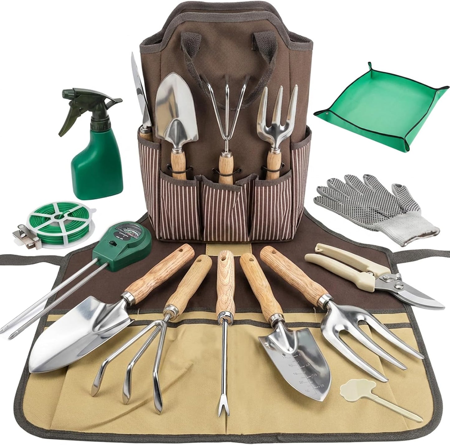 14 PCS Garden Tool Set with Soil Moisture Meter Stainless Stell Heavy Duty Gardening Hand Tools